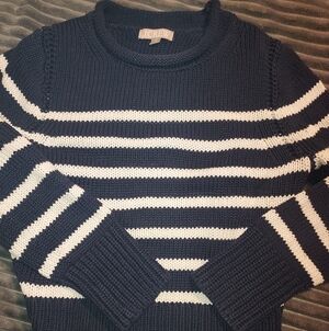 J. Crew Striped Navy and Cream Sweater